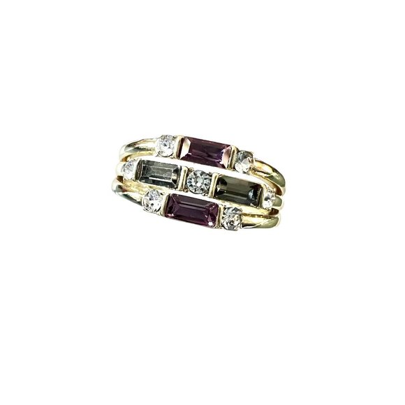 NIB NWT Brilliance Swarovski Mulit-Row Baguette Ring Green Purple Gold M… - Picture 7 of 10